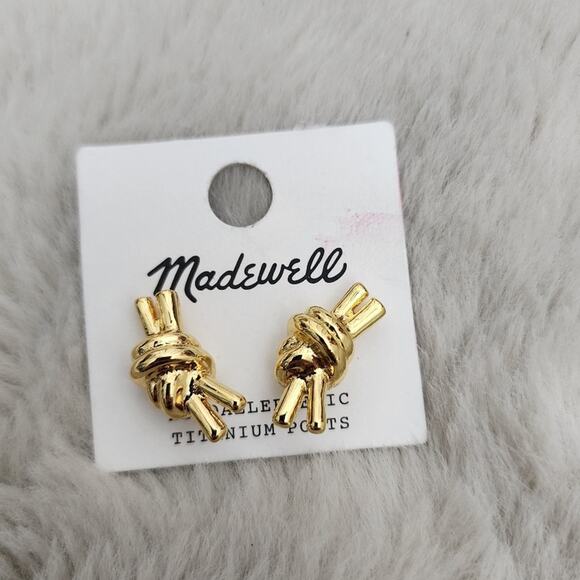 NEW Madewell Elegant Knotted Medium Gold Stud Earrings - Picture 1 of 8